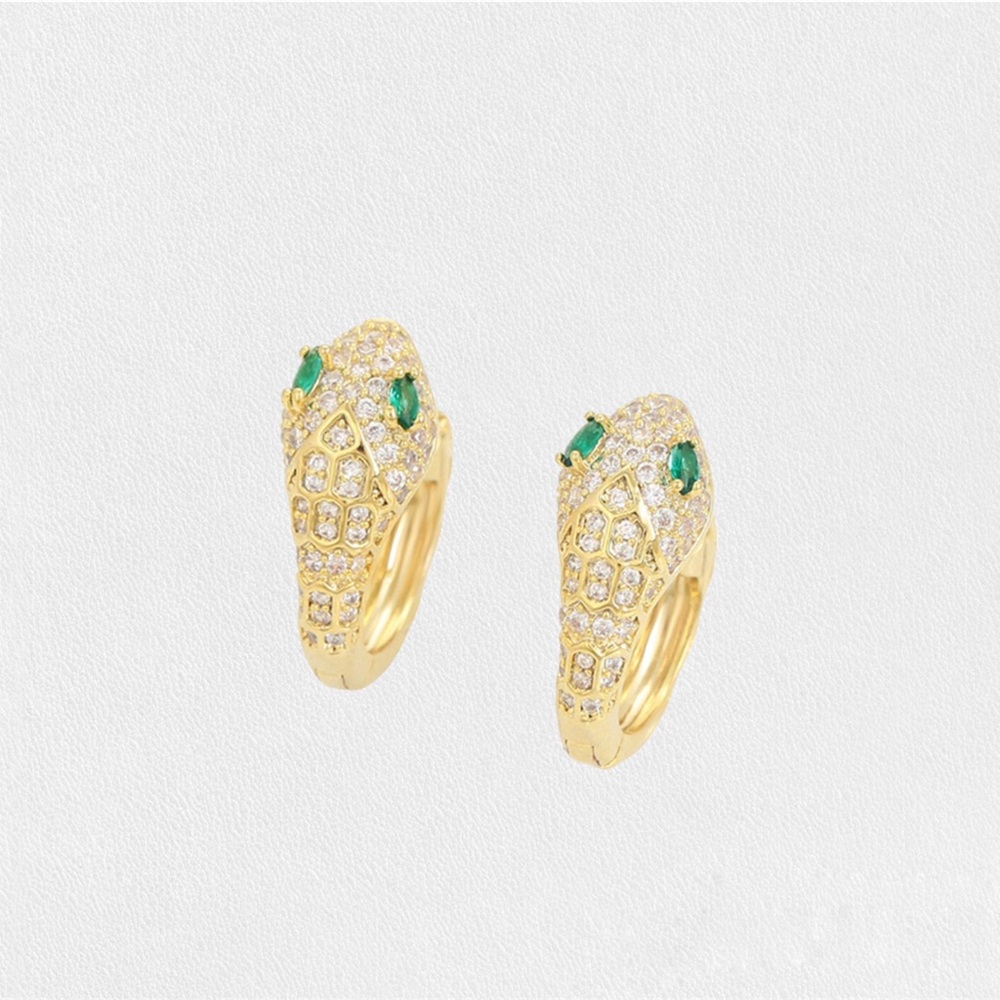 Last 1🔥14k Gold Plated Hoop Earrings with White CZ Zircon Tarnish Free Jewelry - Picture 2 of 10